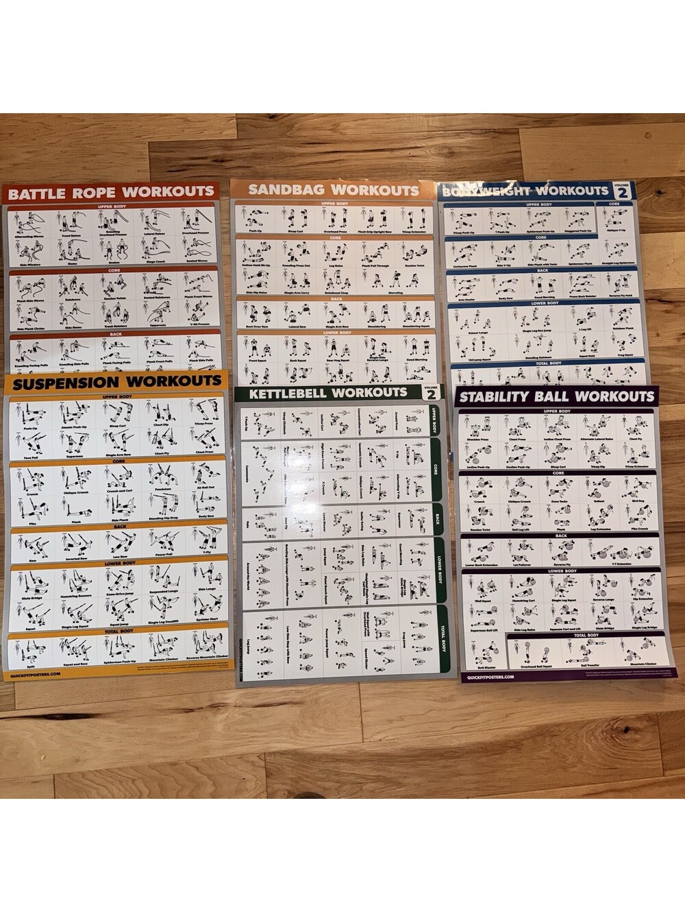 Quickfit Laminated 18x24 Workout Gym Posters Exercise Double-Sided Fitness Guide
